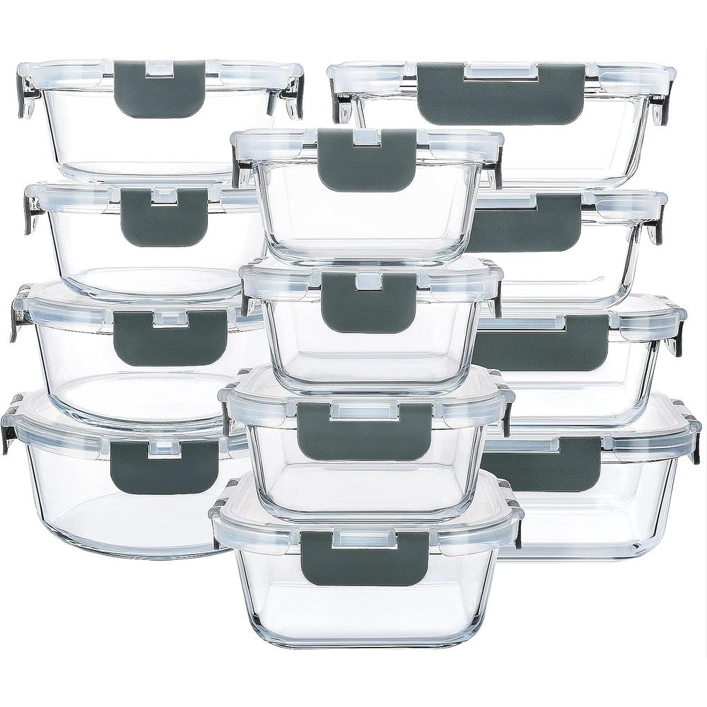 Meal Prep Glass Containers With Lids - 24-Piece Glass Food Storage Containers with