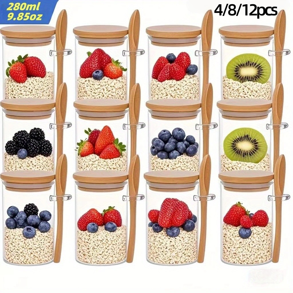 Meal Prep Yogurt - 4/8/12Pcs, Oatmeal Breakfast Cups with Lids