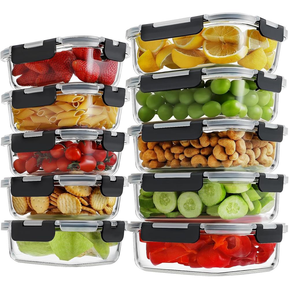 Meal Prep Glass Containers With Lids - 10 Pack Borosilicate Glass Meal Prep
