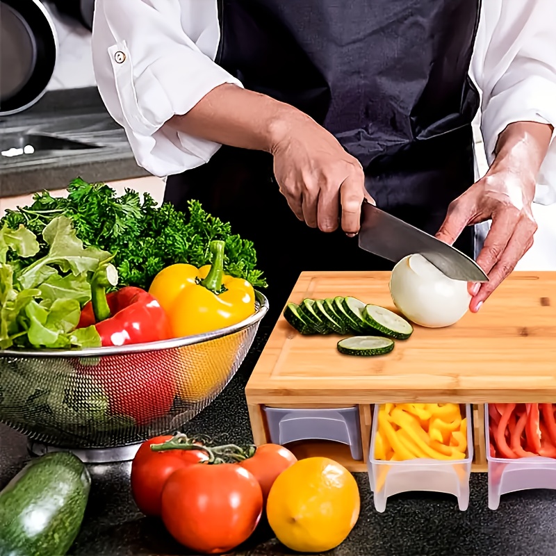 Meal Prep Cutting - Bamboo Cutting Board With Containers -
