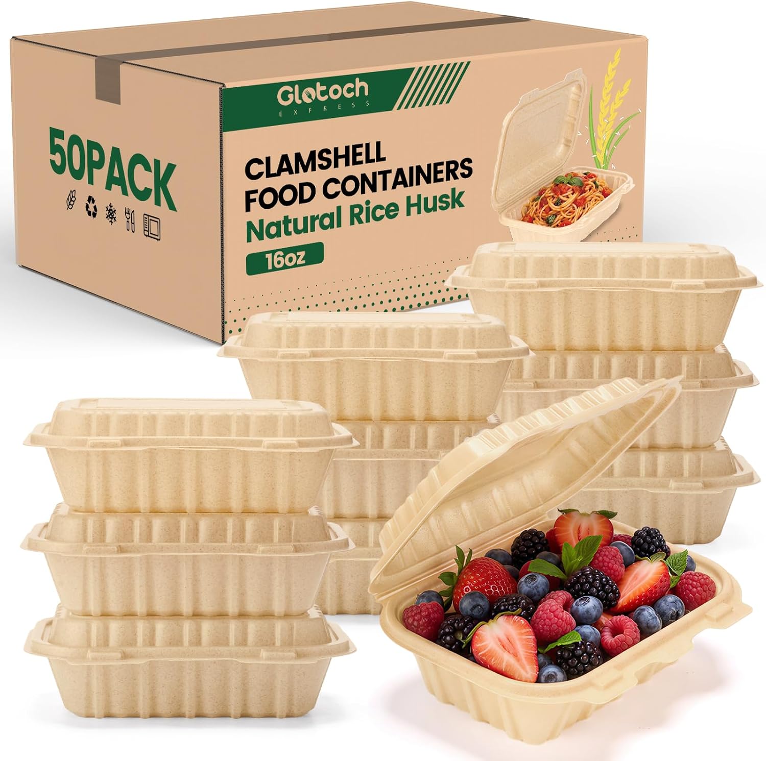 Meal Prep With Rice - 50 Pack 16oz Clamshell Take Out