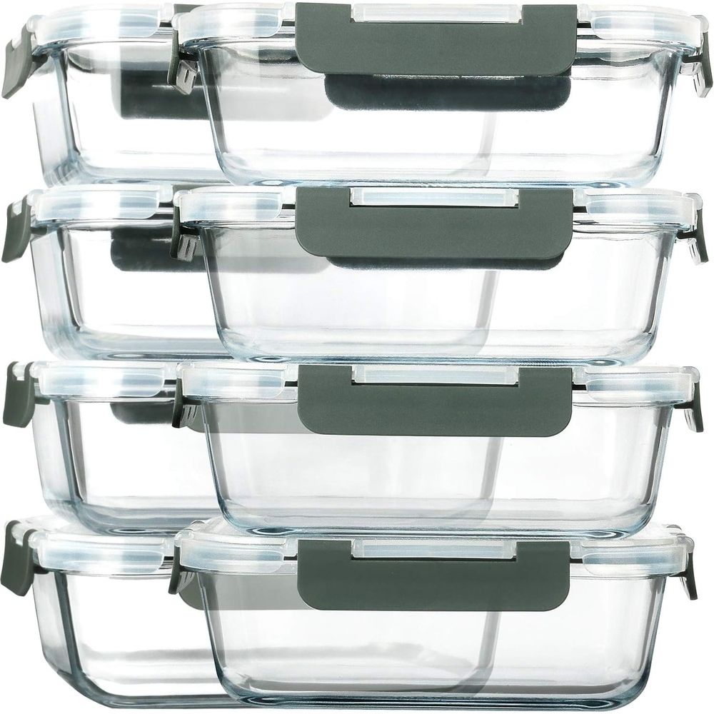 Meal Prep Glass Containers With Lids - 8-Pack, 30 oz Glass Meal Prep