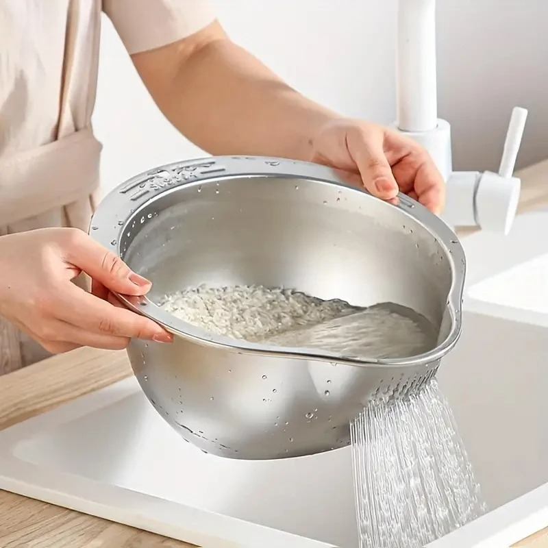 Meal Prep With Rice - Rustproof Stainless Steel Rice Washer Colander