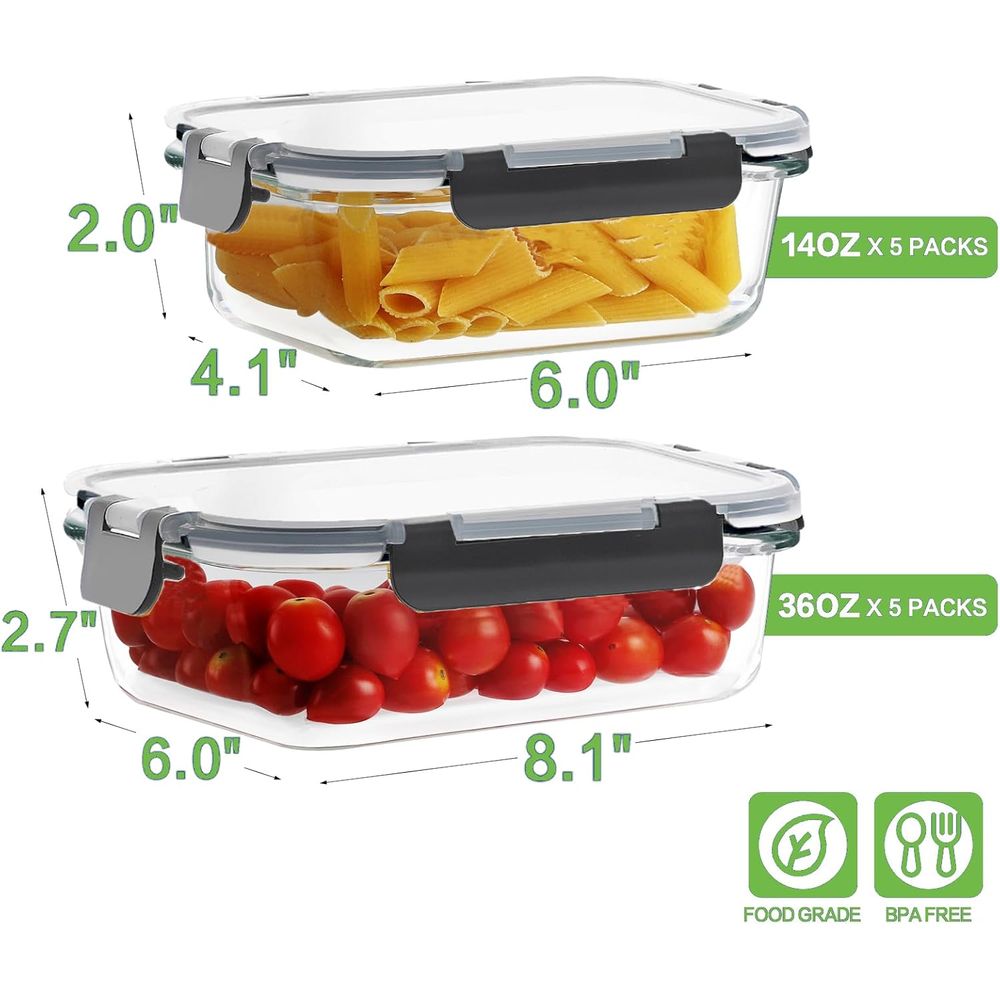 10 Pack Borosilicate Glass Mea - đánh giá và giá Meal Prep Glass Containers With Lids